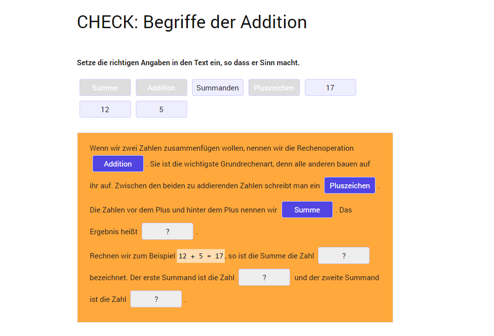 Matheretter Lerncheck Drag-and-Drop