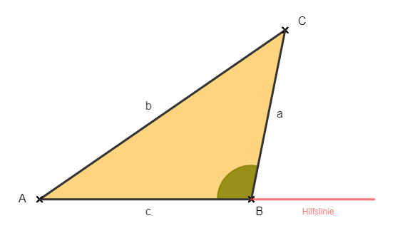 Stumpfwinkliges Dreieck verlängerte Seite