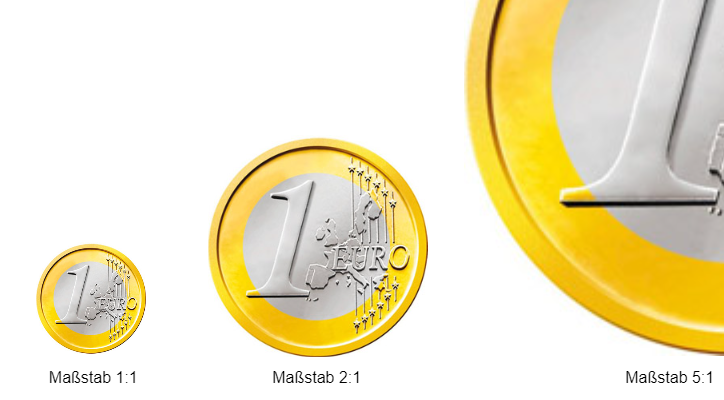Verschiedene Maßstäbe anhand der Abbildung einer Münze