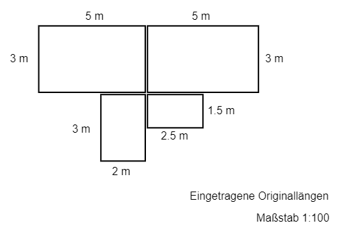 Zeichnung Grundriss mit Eintrag der Originallängen