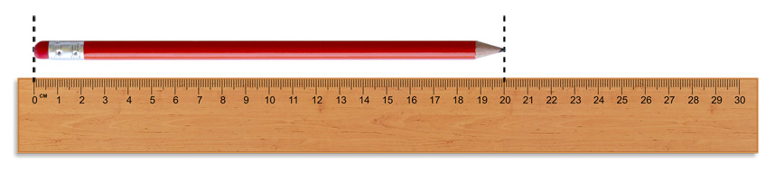 Länge eines Bleistifts mit dem Lineal messen (in Zentimetern)