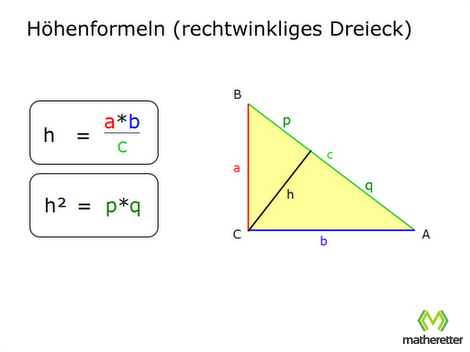 Höhenformeln (Rechtwinkliges Dreieck)