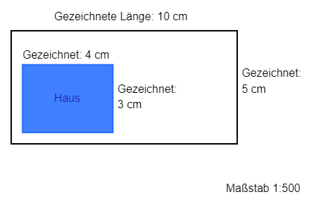 Zeichnung Grundstück Haus - Maßstab 1:500