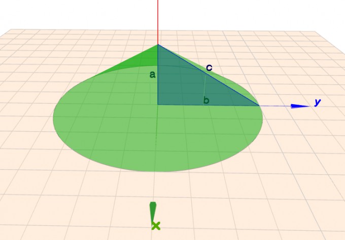 Cone with inscribed rectangular triangle