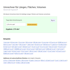 Umrechner für Längen, Flächen, Volumen