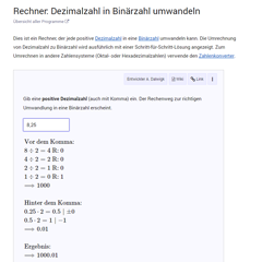 Rechner: Dezimalzahl in Binärzahl umwandeln