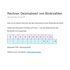 Rechner: Dezimalwert von Binärzahlen