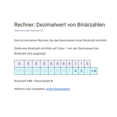 Rechner: Dezimalwert von Binärzahlen