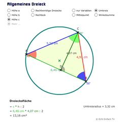 Allgemeines Dreieck: Höhen, Winkel, Fläche, Umkreis