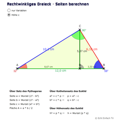 Rechtwinklige Dreiecke: Seiten berechnen