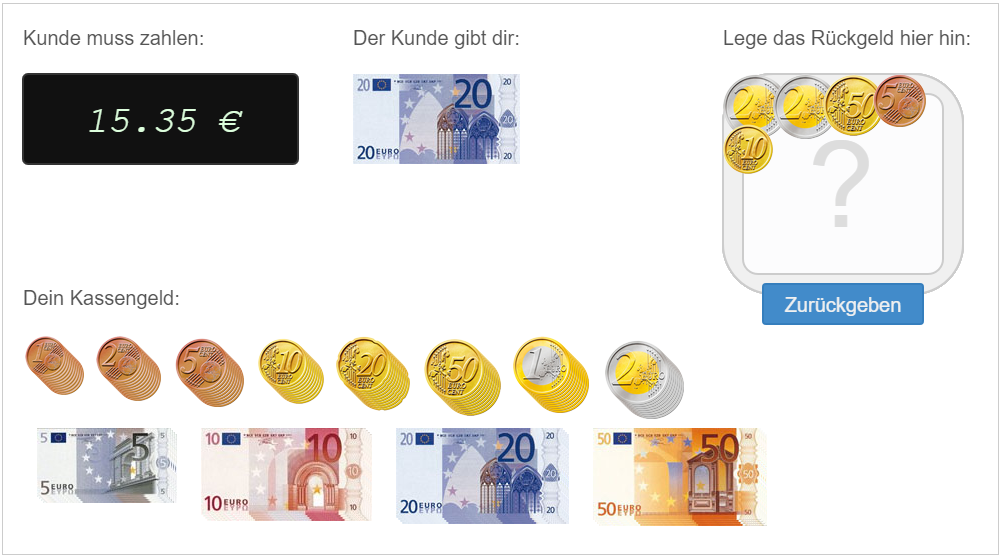 Mathe Spiel: Kassenspiel