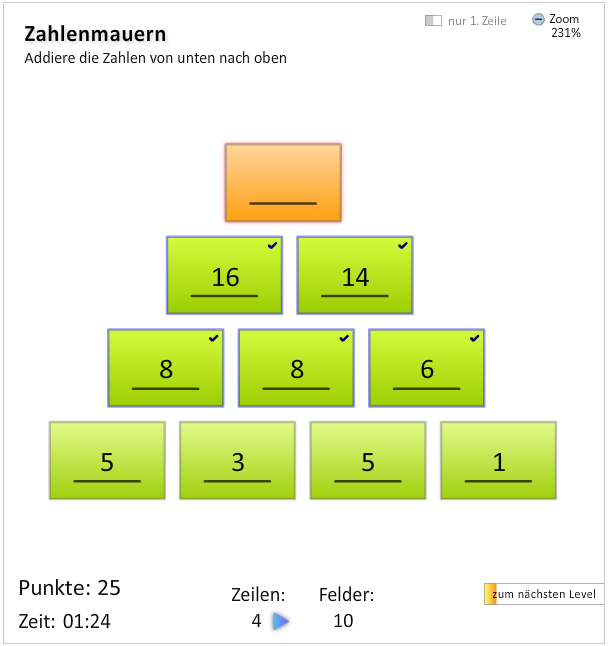 Mathe Spiel: Zahlenmauern